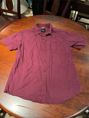 Imperial Motion Burgundy Short-Sleeve Button-Down Shirt with Micro Dot Print